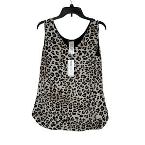 Chicos Women's Top Leopard Print Lined Stretch V-Neck Sleeveless Brown Large NWT